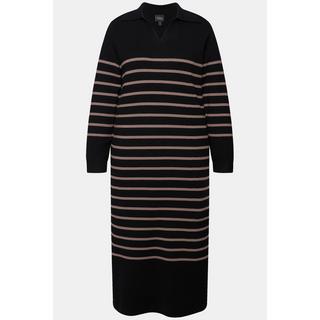 Ulla Popken  Robe midi en maille, col et encolure en V, manches longues et rayures 