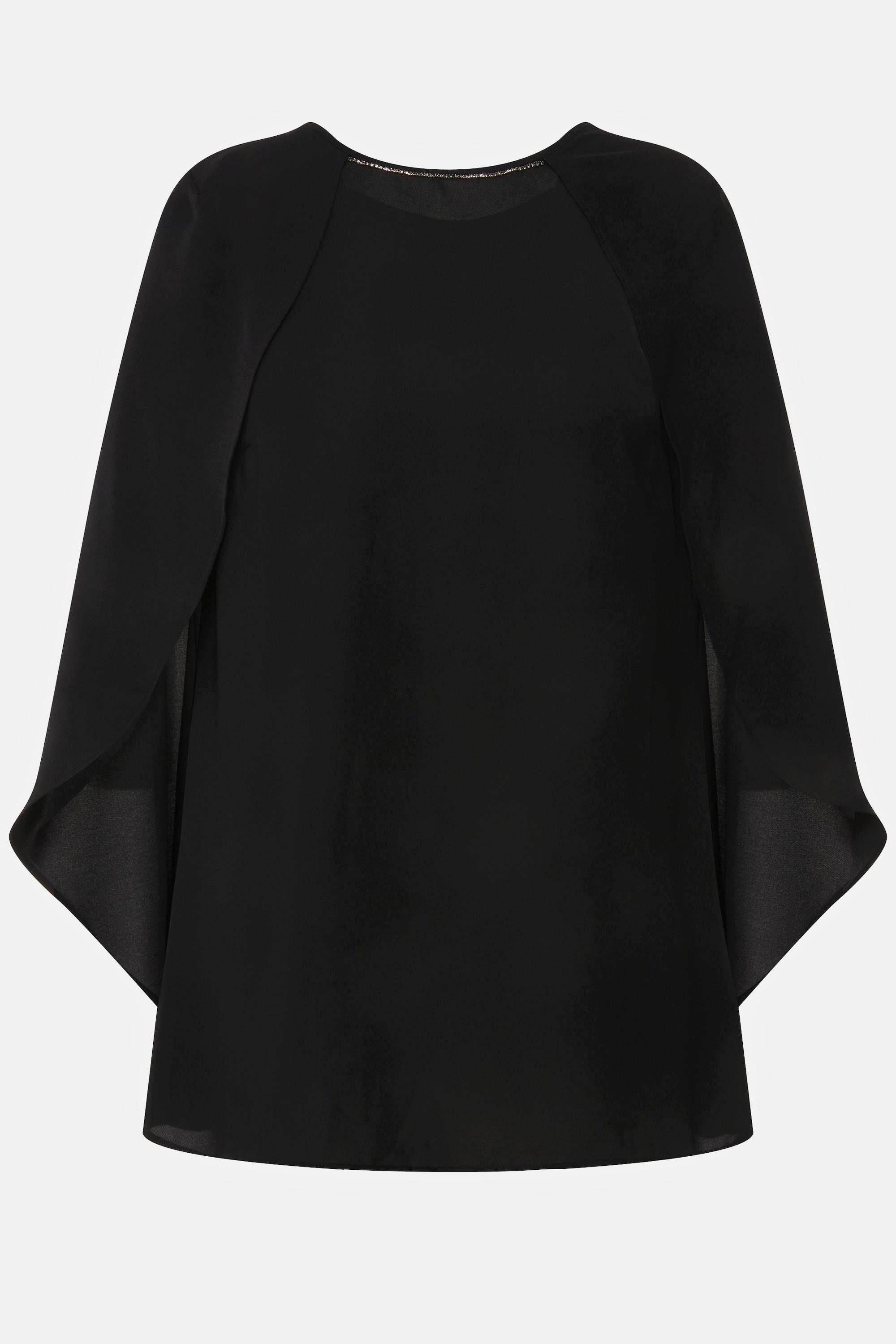 Ulla Popken  Blouse esprit cape, sans manches. Col rond sublimé par de petites pierres fantaisie. 