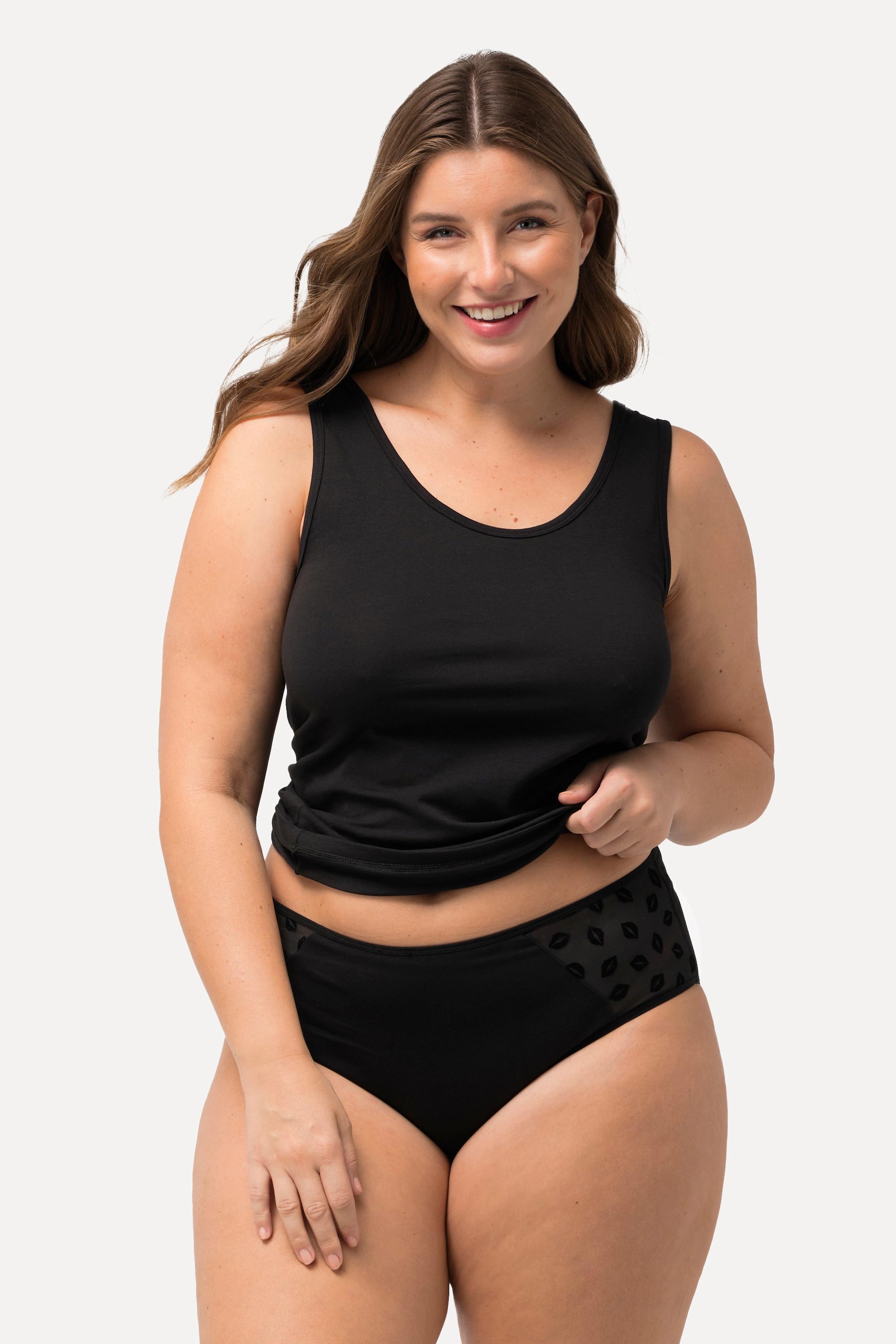 Ulla Popken  Maillot de corps col rond, empiècement en mesh avec petites bouches floquées 