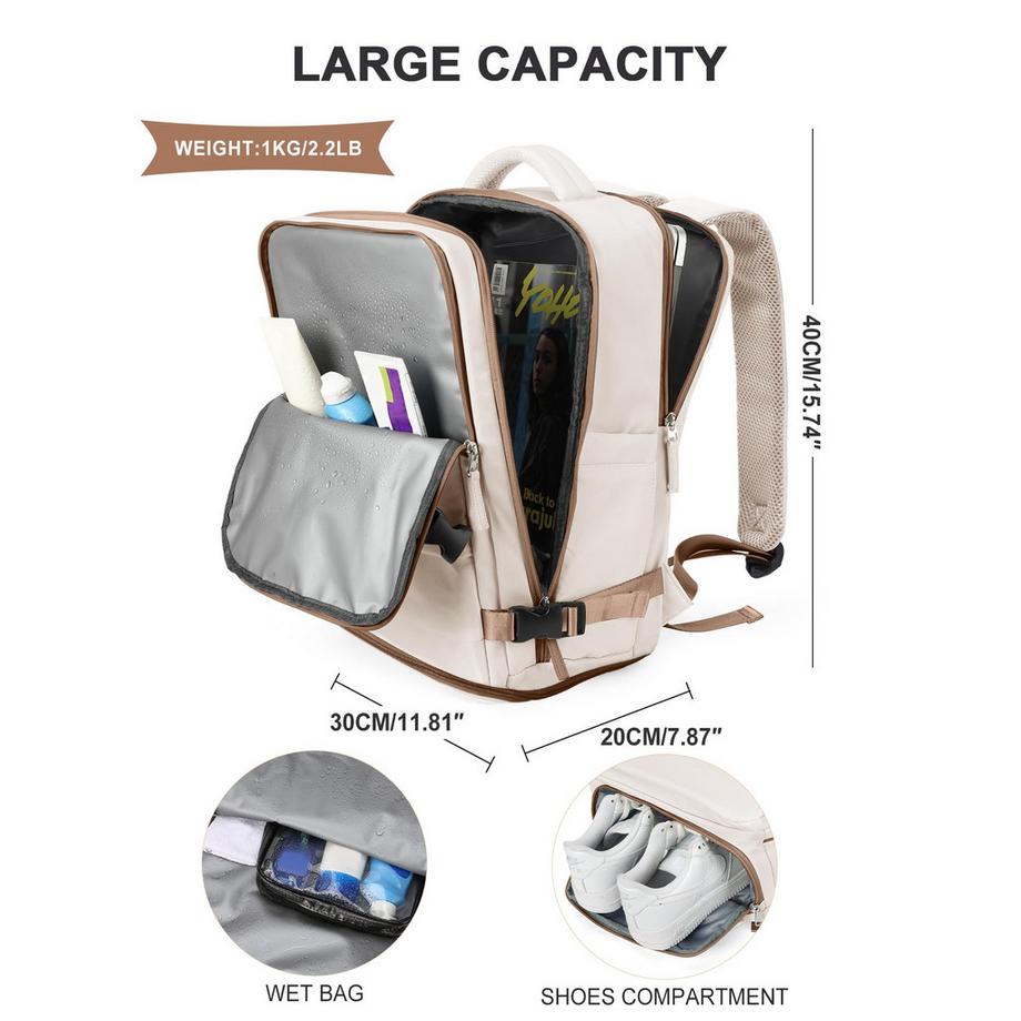Only-bags.store Sac à dos de voyage pour bagage à main d'avion avec compartiment pour ordinateur portable et compartiment à chaussures  
