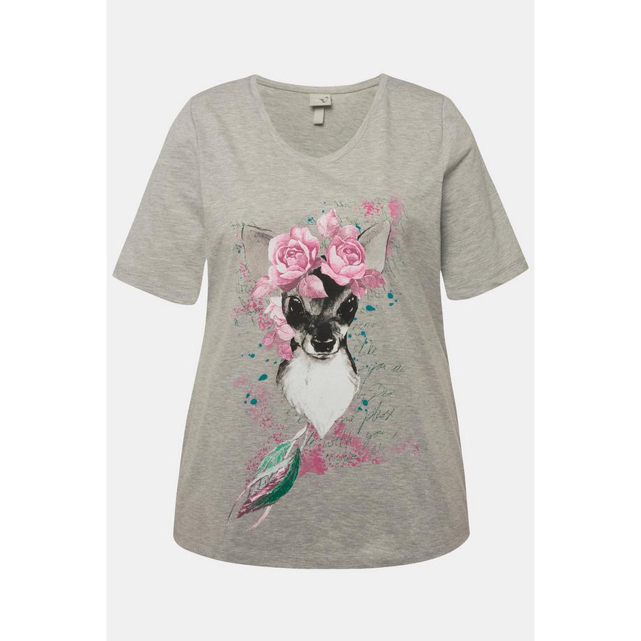 Ulla Popken T-Shirt Classic Faon Fleuri Col V Manches Courtes  