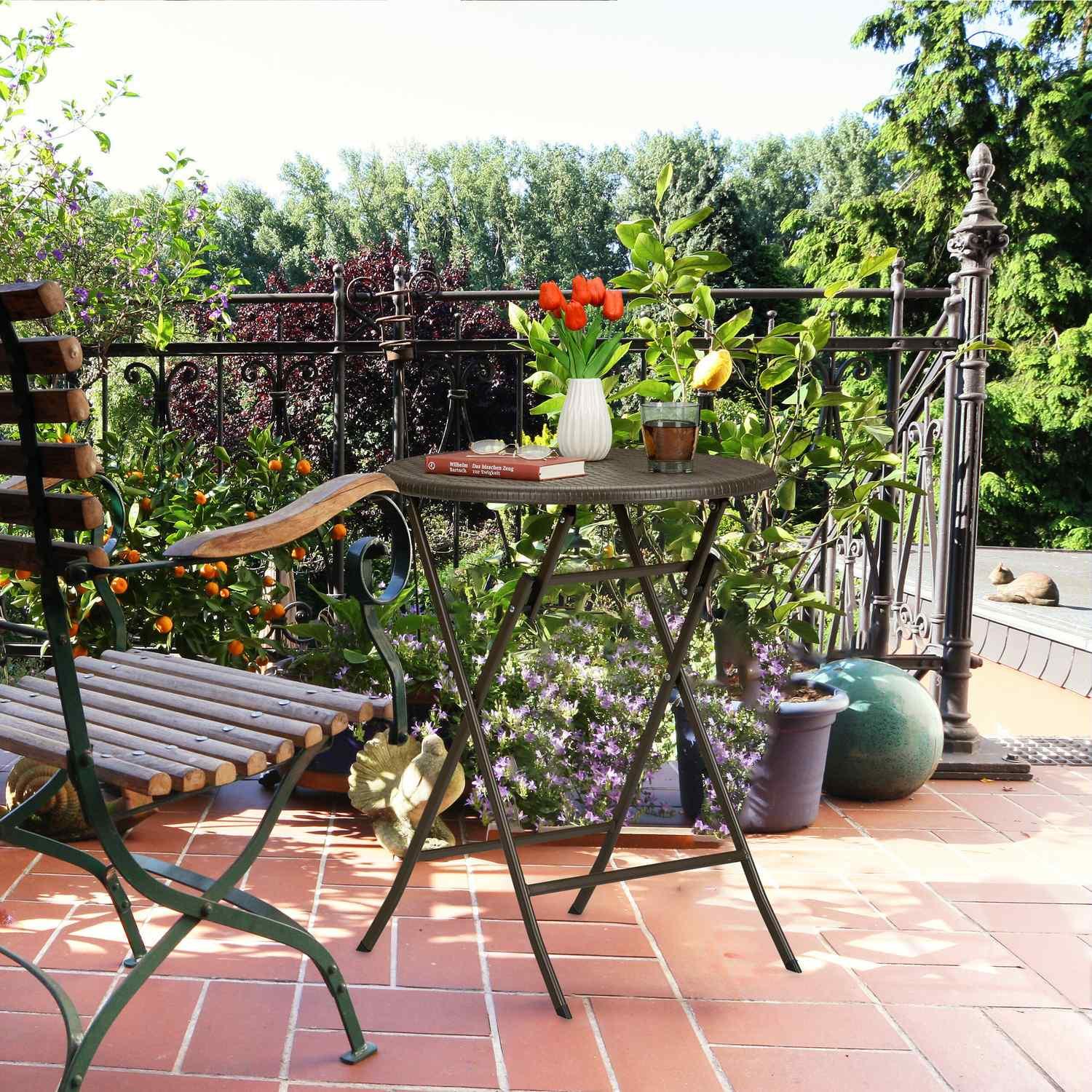 B2X Table de jardin ronde aspect rotin  