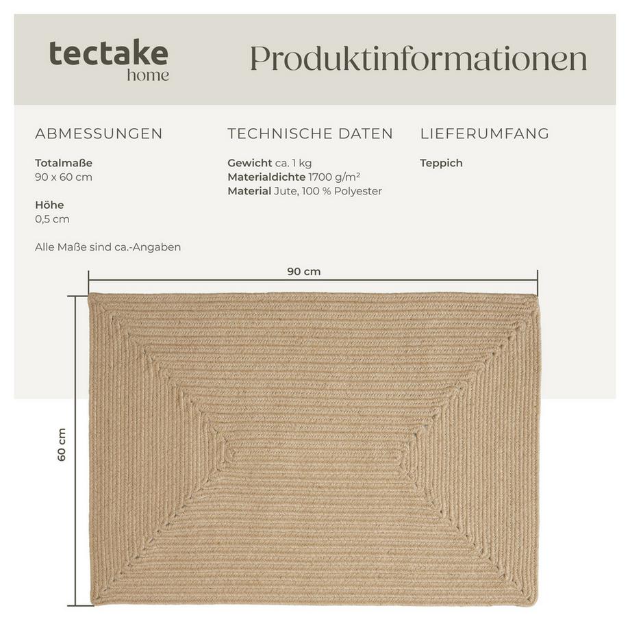 Tectake Geflochtener Teppich Vibe aus Jute, Boho-Stil  