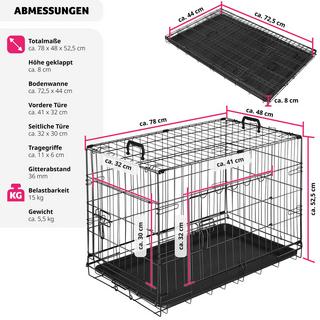 Tectake  Hundekäfig-Gitterbox Luna, klappbar, mit 2 Türen 