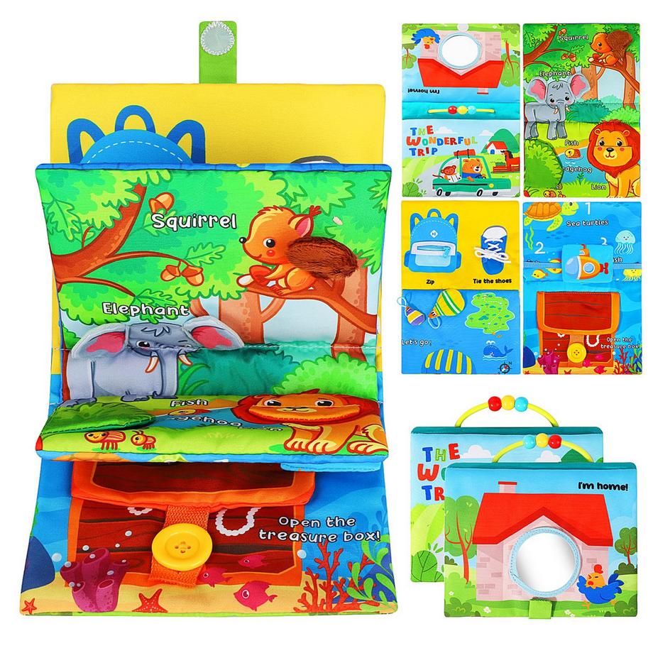 Activity-board  Stoffbuch Baby, Baby Spiegelspielzeug mit Knisterbuch, Babyspielzeug Spielzeug leises Buch 