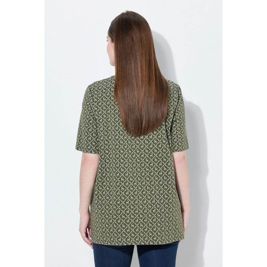 Ulla Popken T-Shirt Fantasia Tradizionale Taglio Svasato Scollo a V Mezze Maniche  