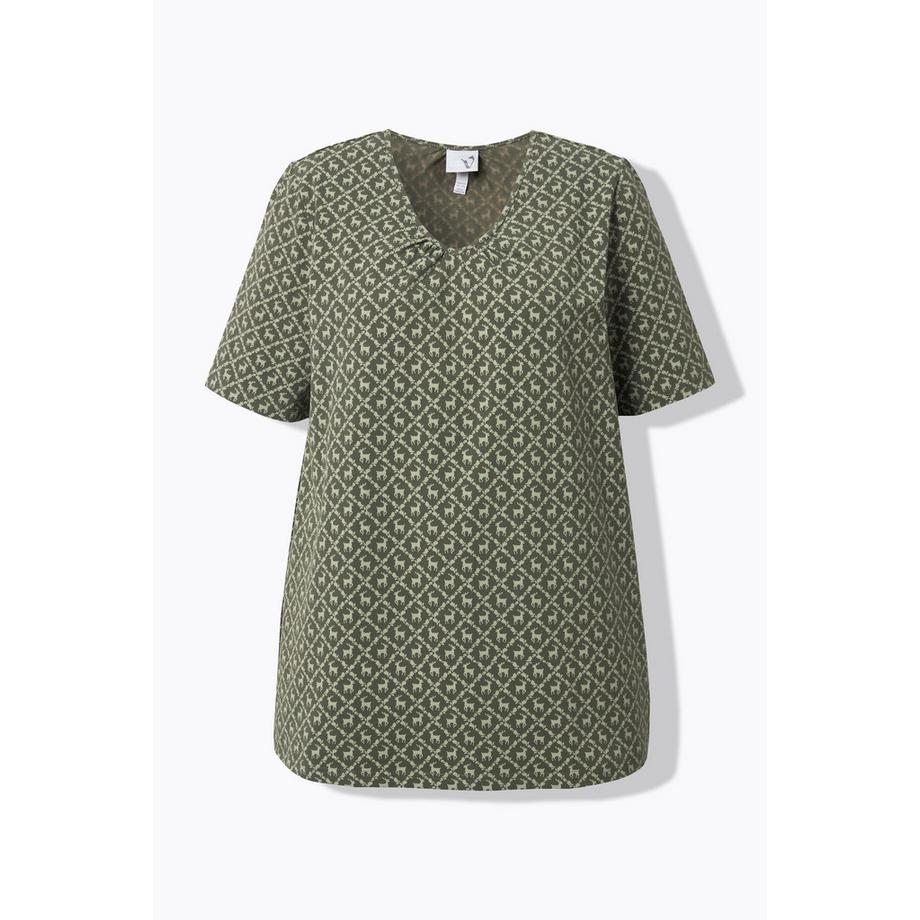 Ulla Popken T-Shirt Fantasia Tradizionale Taglio Svasato Scollo a V Mezze Maniche  