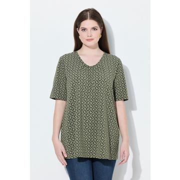 T-shirt dal taglio svasato con fantasia in tradizionale stile Tracht, scollo a V e mezze maniche