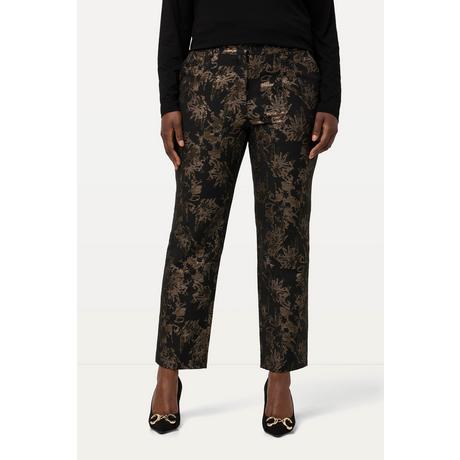 Ulla Popken  Pantaloni modello Sophie in jacquard con design dorato e taglio della gamba aderente 