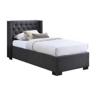 Vente-unique Bett mit Bettkasten - 90 x 200 cm - gestepptes Kopfteil - Stoff - Grau - MASSIMO  