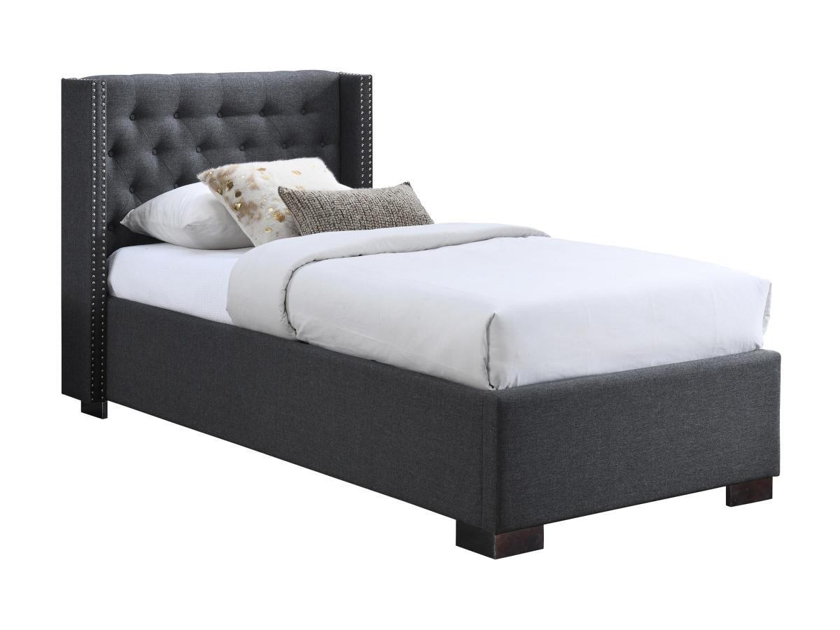 Vente-unique Bett mit Bettkasten - 90 x 200 cm - gestepptes Kopfteil - Stoff - Grau - MASSIMO  