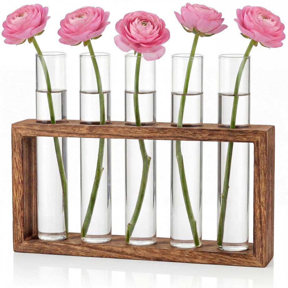 Reagenzgläser Blumenvase - Kleine Reagenzglasvasen mit Ständer Holz
