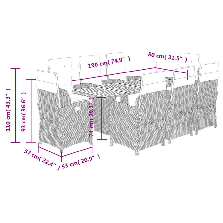 VidaXL set da pranzo da giardino Polirattan  