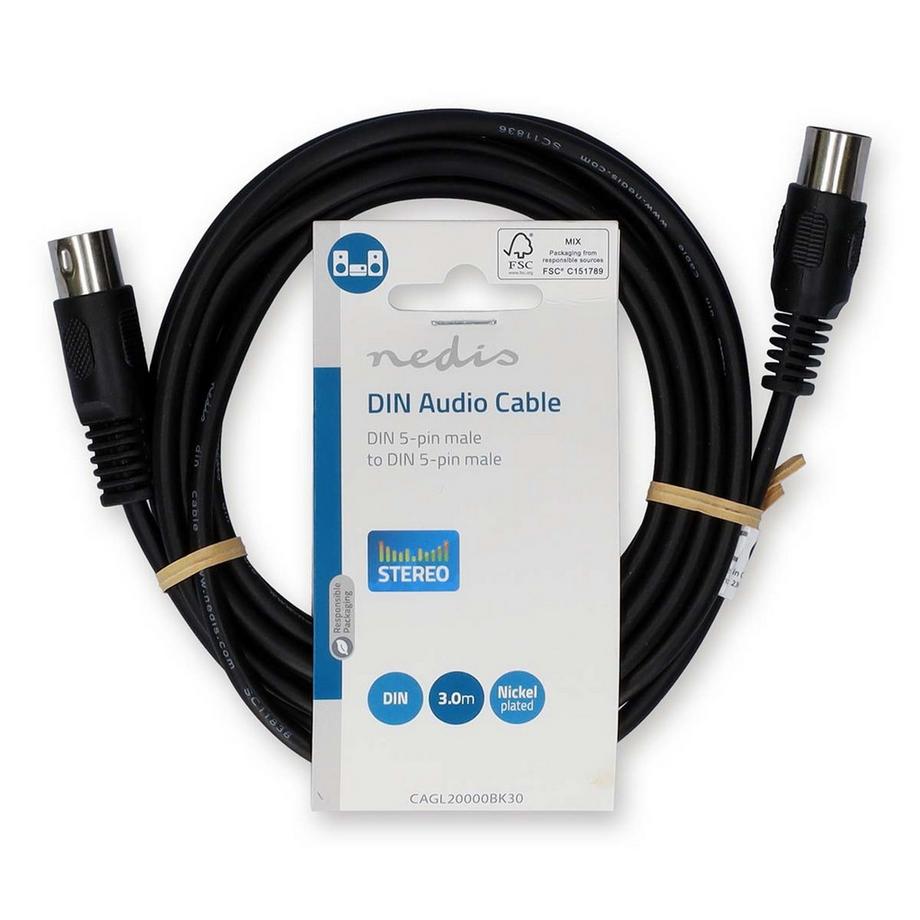 Nedis  DIN-Audiokabel | DIN 5-Pin Stecker | DIN 5-Pin Stecker | Vernickelt | 3,00 m | Rund | PVC | Schwarz | Etikett 