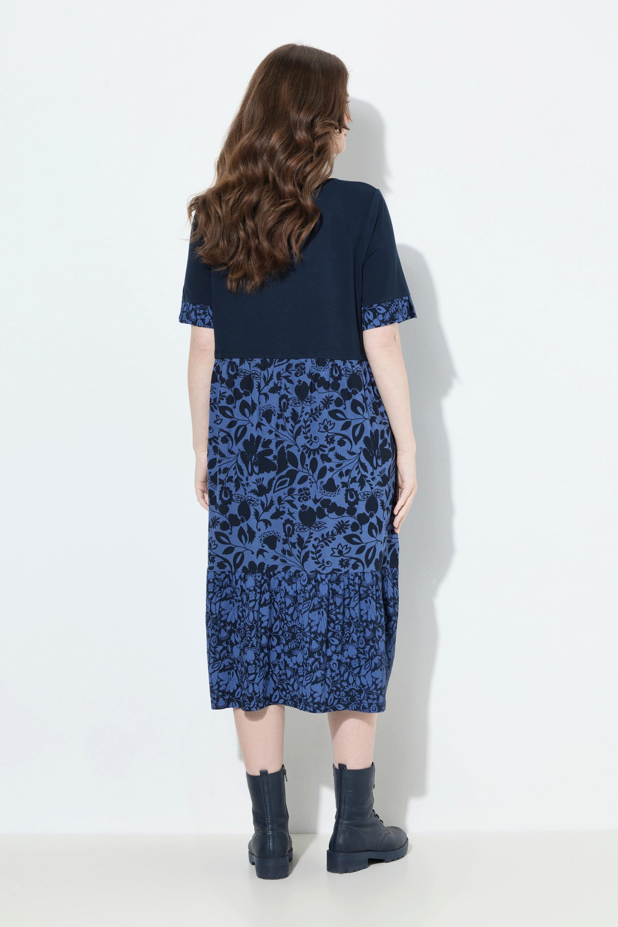 Ulla Popken Abito in Jersey Effetto Stratificato Linea ad A Scollo Rotondo Mezza Manica  