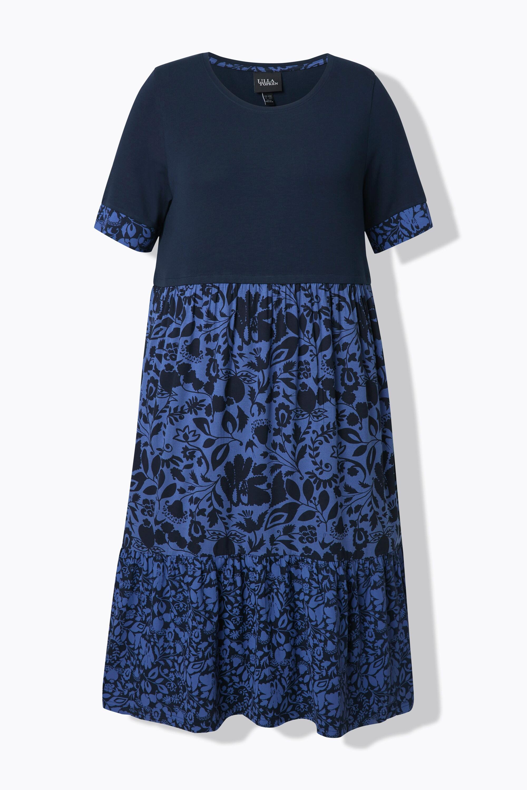 Ulla Popken Abito in Jersey Effetto Stratificato Linea ad A Scollo Rotondo Mezza Manica  