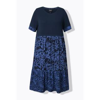 Ulla Popken Abito in Jersey Effetto Stratificato Linea ad A Scollo Rotondo Mezza Manica  