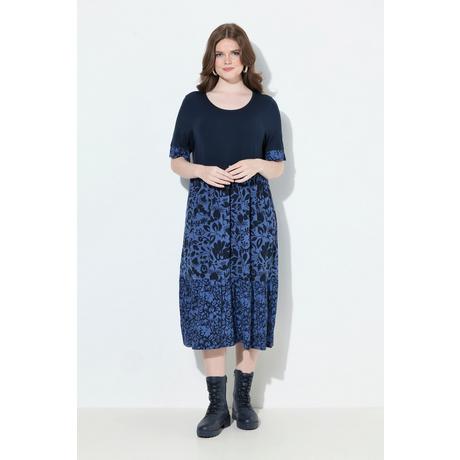 Ulla Popken Abito in Jersey Effetto Stratificato Linea ad A Scollo Rotondo Mezza Manica  