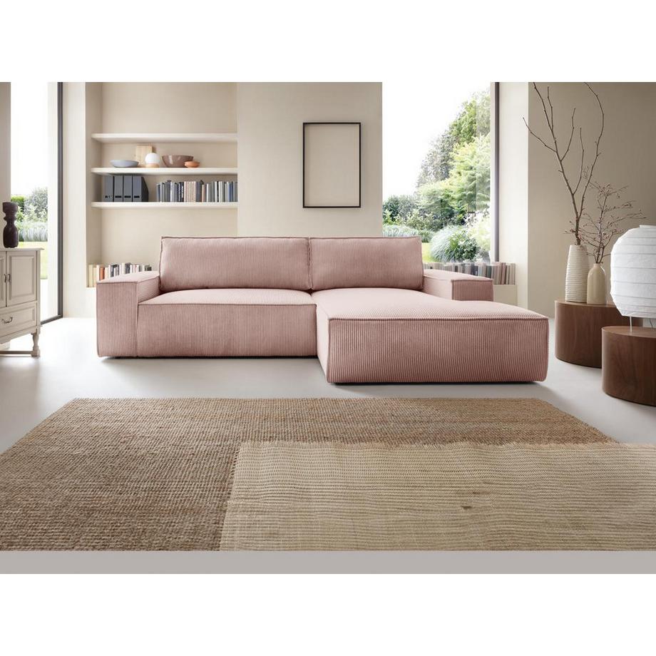 Vente-unique Ecksofa mit Schlaffunktion - Ecke rechts - Cord - Puderrosa - AMELIA  