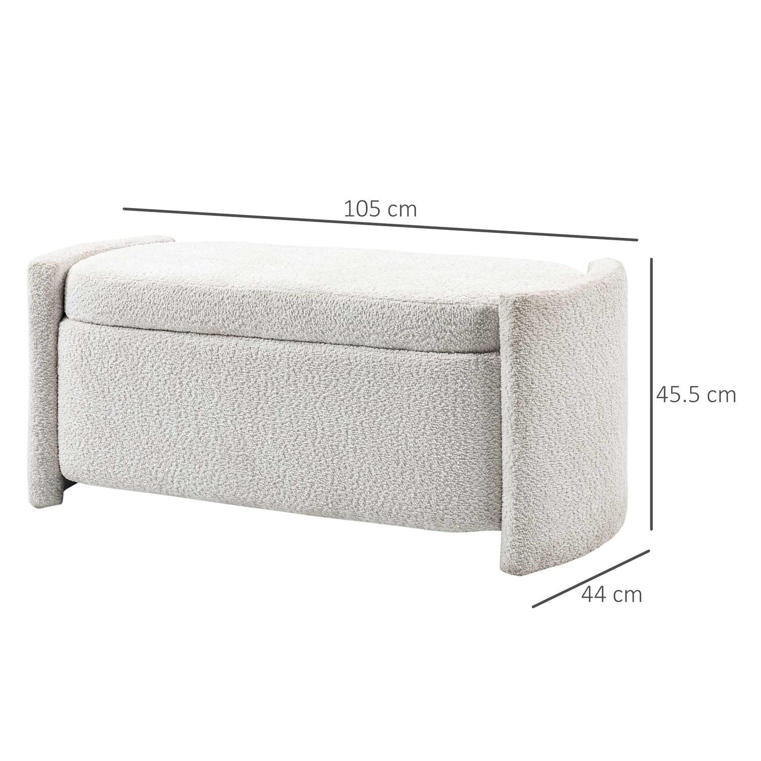 Northio Panca, panca da letto con vano portaoggetti, panca imbottita con coperchio, aspetto velluto, panca portaoggetti, crema, 105 x 44 x 45,5 cm  