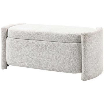 Banc, banquette de lit avec espace de rangement, banc rembourré avec couvercle, aspect velours, banc de rangement, crème, 105 x 44 x 45,5 cm