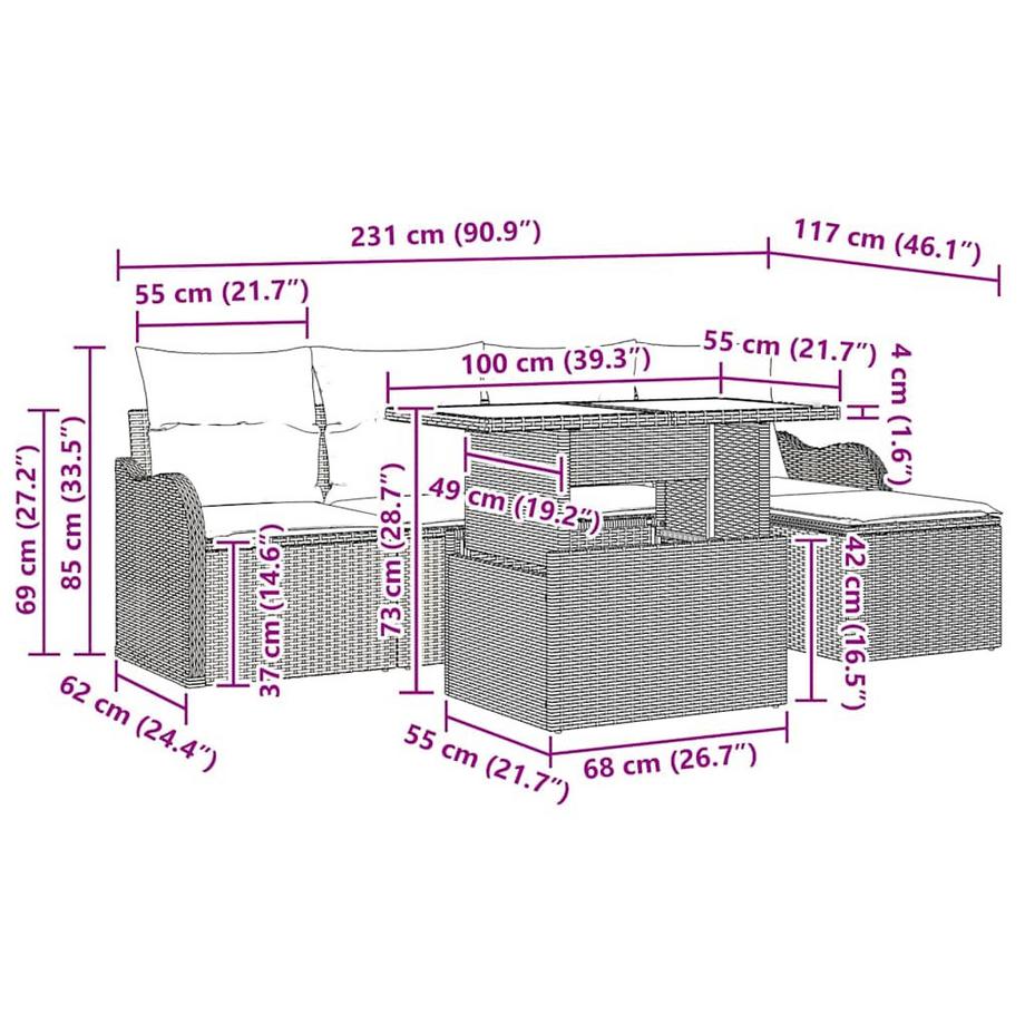 VidaXL Set da esterno Polyrattan  