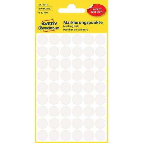 Avery-Zweckform AVERY ZWECKFORM Markierungspunkte weiss 3145 12mm 270 Stück  