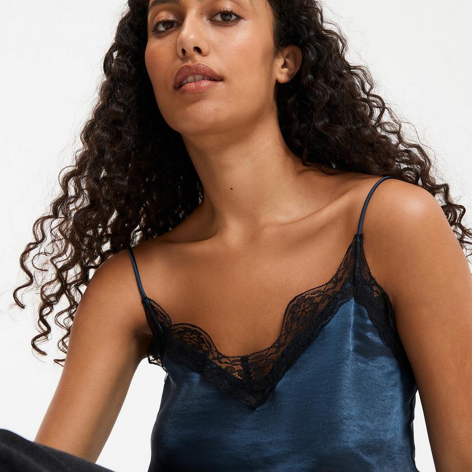 La Redoute Collections Top Caraco in raso scollo a V con dettagli in pizzo spalline sottili  