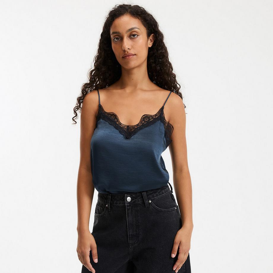 La Redoute Collections Top Caraco in raso scollo a V con dettagli in pizzo spalline sottili  