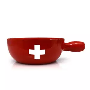 Roter Keramikcaquelon mit Schweizerkreuz, Heidi-Käselinie