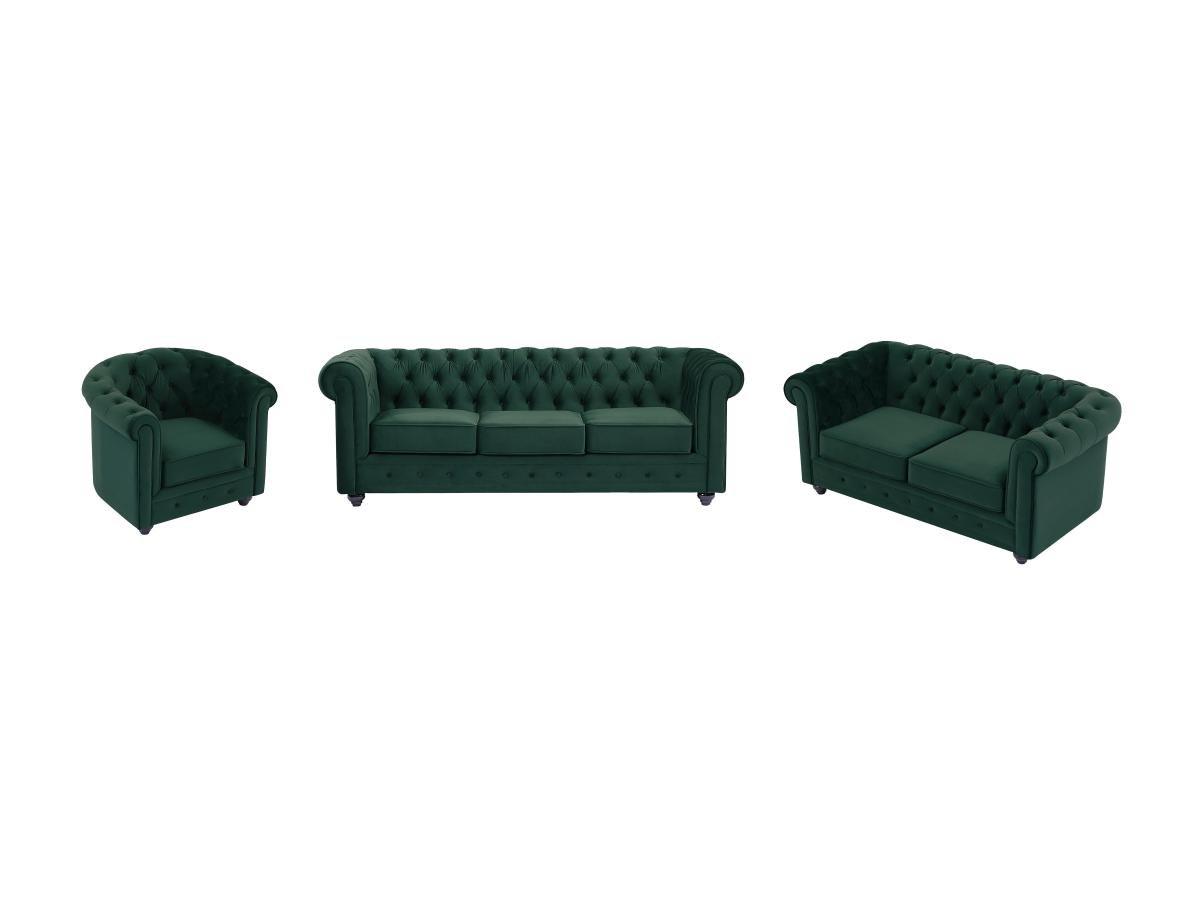 Vente-unique Sofas 3-Sitzer, 2-Sitzer & Sessel - Samt - Grün - CHESTERFIELD  