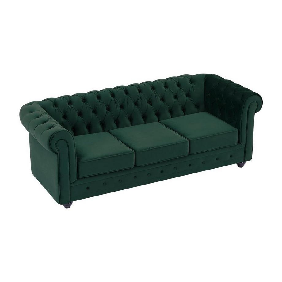 Vente-unique Canapé 3 places, 2 places et fauteuil en velours vert CHESTERFIELD  
