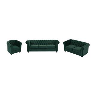 Vente-unique Sofas 3-Sitzer, 2-Sitzer & Sessel - Samt - Grün - CHESTERFIELD  