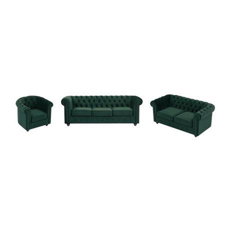 Vente-unique Sofas 3-Sitzer, 2-Sitzer & Sessel - Samt - Grün - CHESTERFIELD  