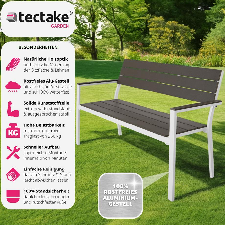 Tectake Panca da giardino Line da 2 posti con telaio in alluminio 128 x 59 x 88 cm  
