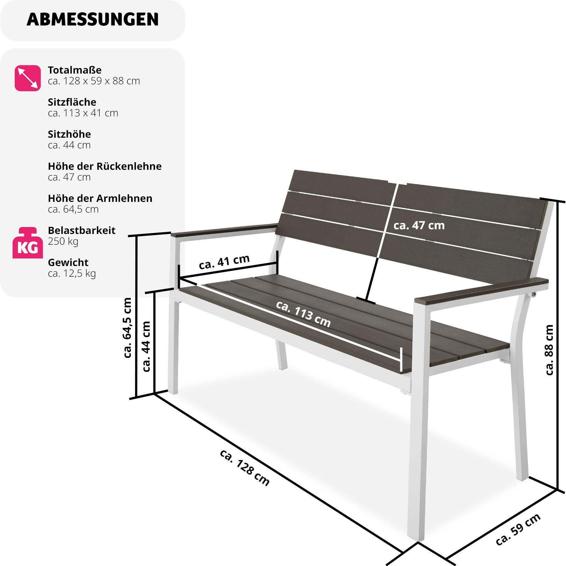 Tectake Gartenbank Line 2-Sitzer mit Aluminiumrahmen 128x59x88cm  