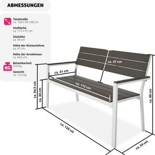 Tectake Banc de jardin Line 2 places en aluminium 128 x 59 x 88cm  
