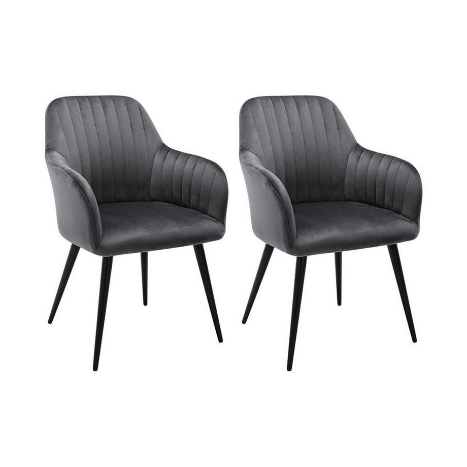 Vente-unique Lot de 2 chaises avec accoudoirs Velours Métal ELEANA  