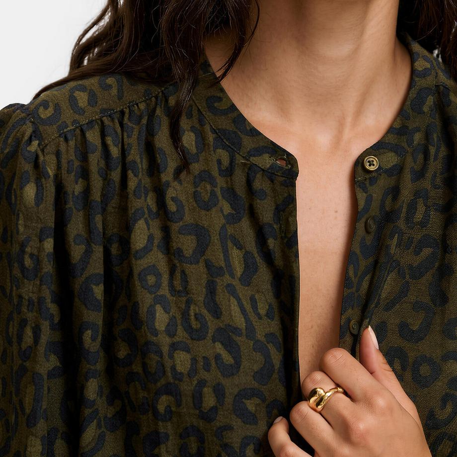 La Redoute Collections Weites Hemd mit Mao-Kragen und Leopardenmuster  