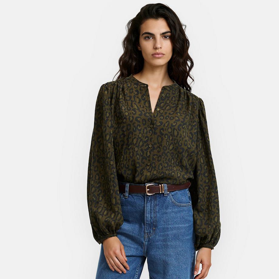 Chemise col mao ample imprimé léopard