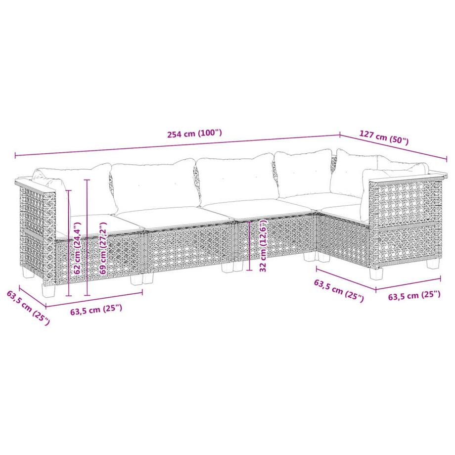 VidaXL set divano da giardino Polirattan  