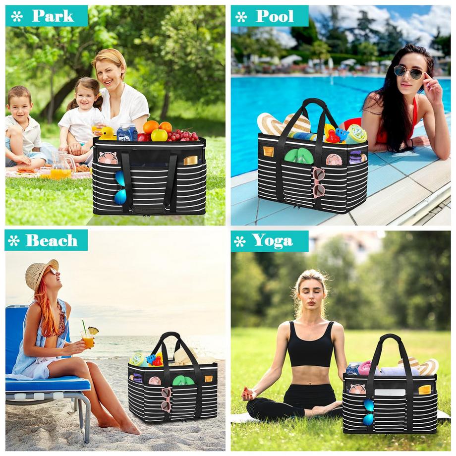 Only-bags.store Grand sac de plage léger rayé sac de piscine  