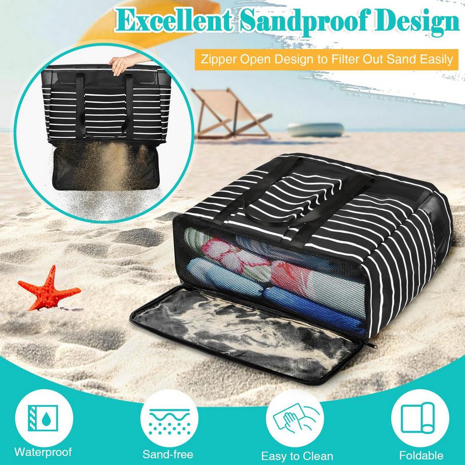 Only-bags.store Grand sac de plage léger rayé sac de piscine  