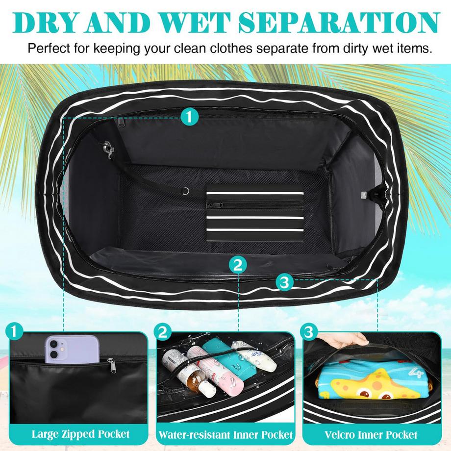 Only-bags.store Grand sac de plage léger rayé sac de piscine  