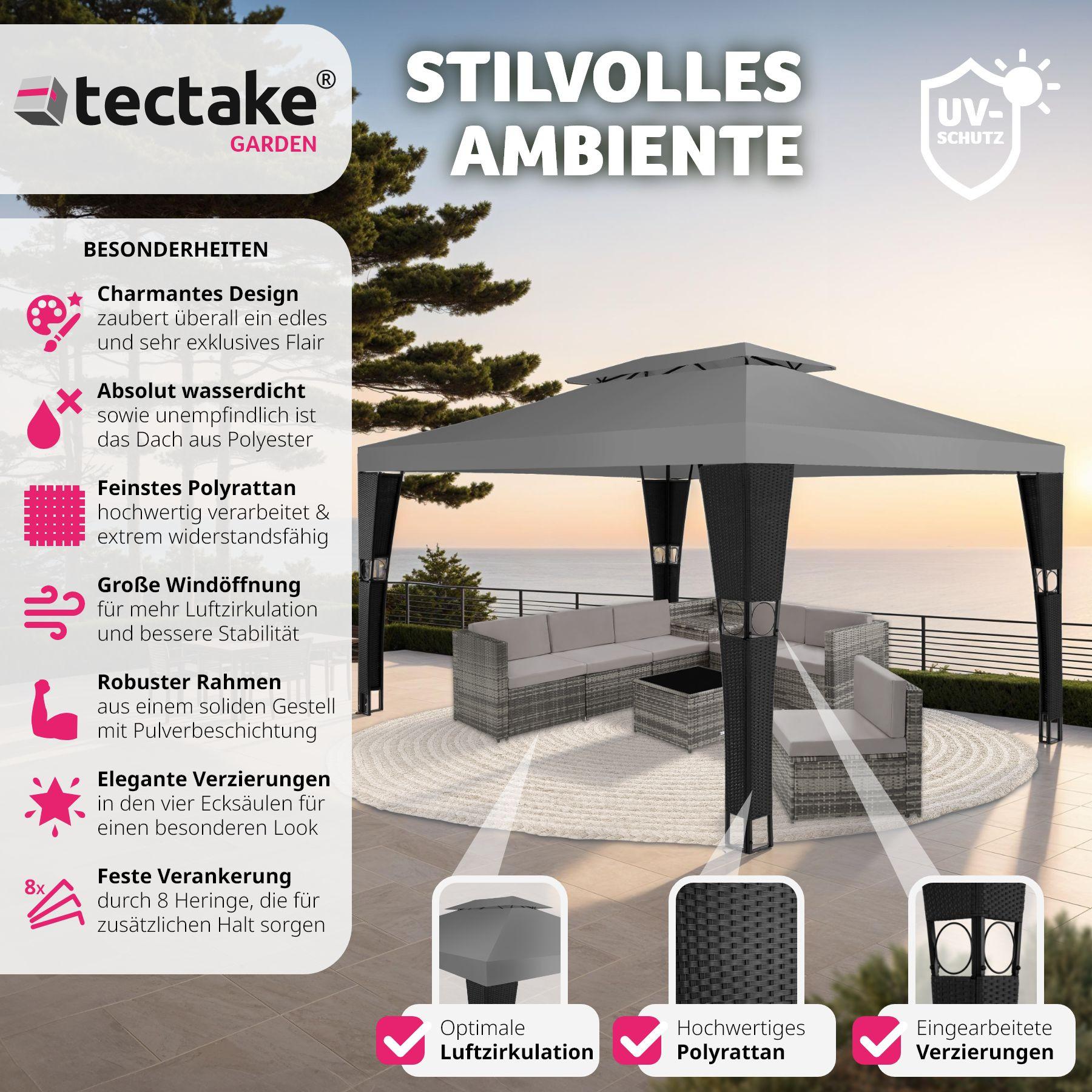 Tectake Gazebo da giardino in rattan Mona 3x4m  