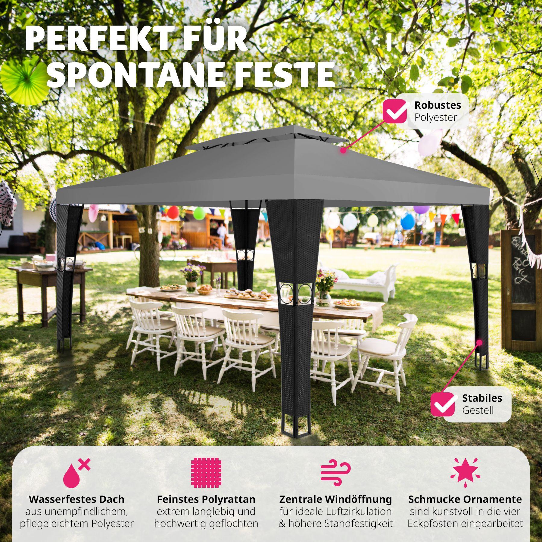 Tectake Gazebo da giardino in rattan Mona 3x4m  