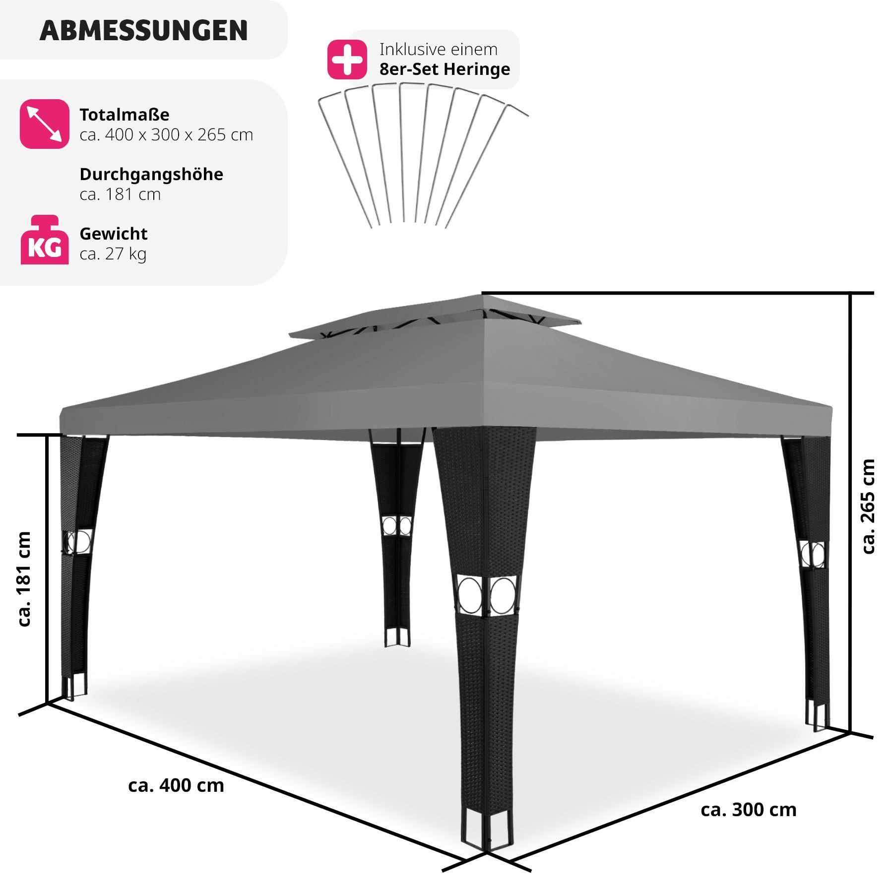 Tectake Gazebo da giardino in rattan Mona 3x4m  