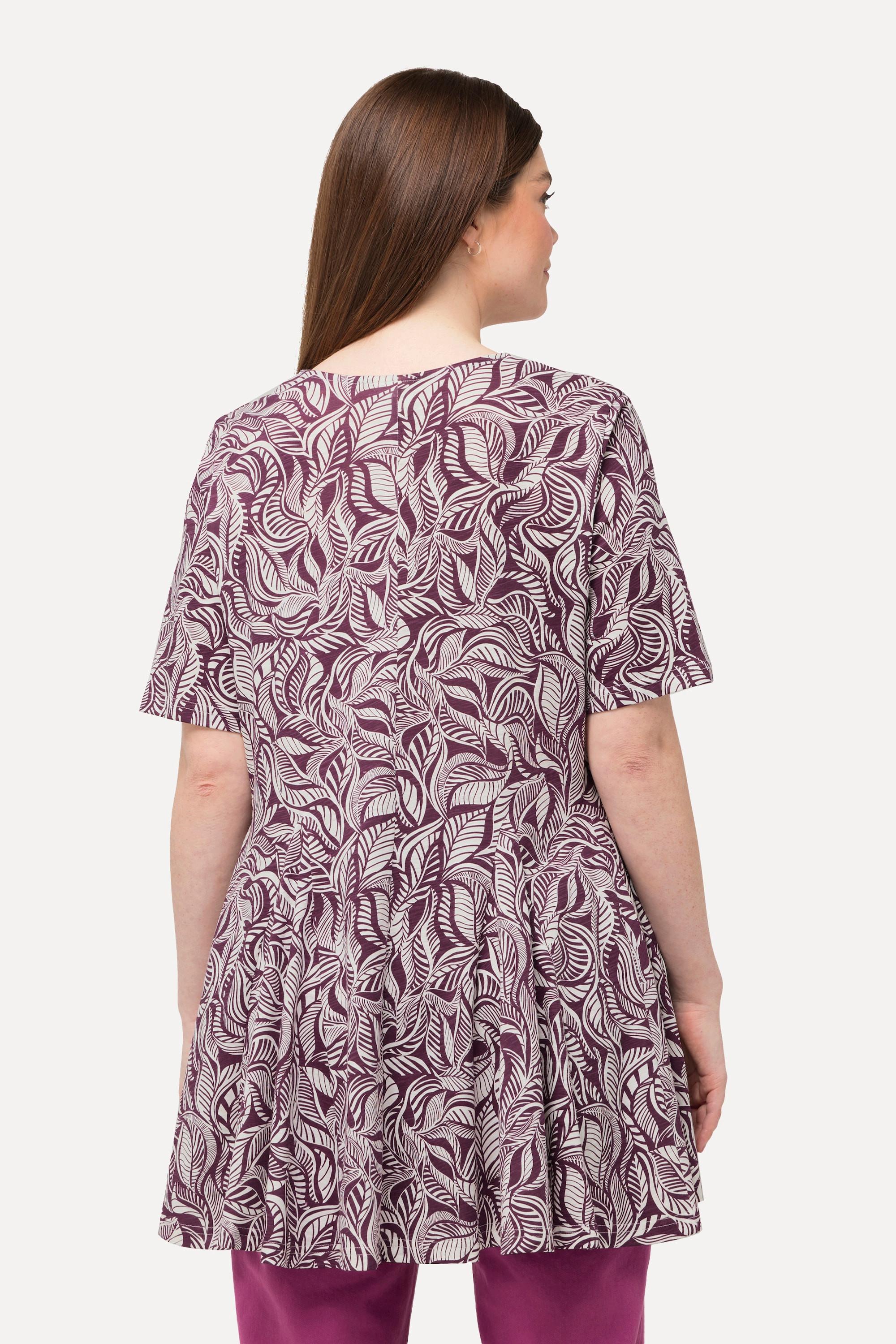 Ulla Popken Longshirt Tunika Ausschnitt Halbarm Biobaumwolle  