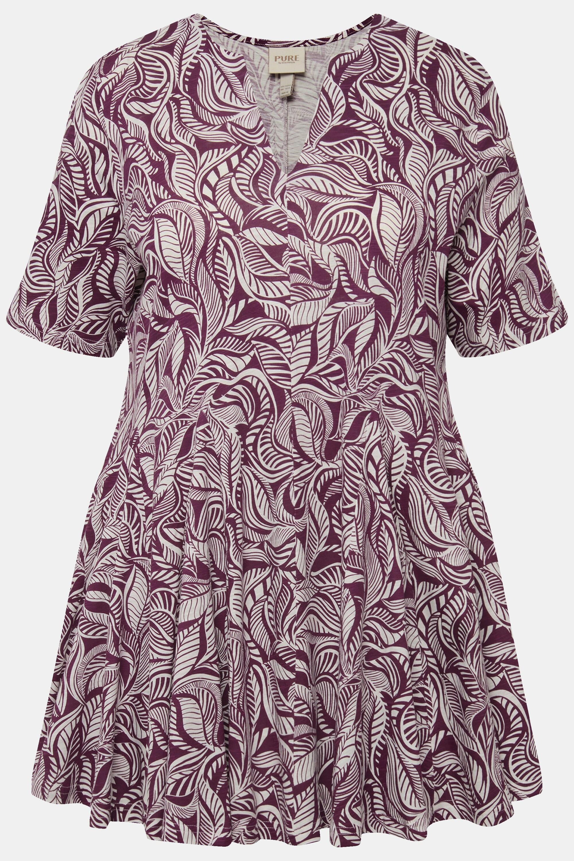 Ulla Popken Longshirt Tunika Ausschnitt Halbarm Biobaumwolle  