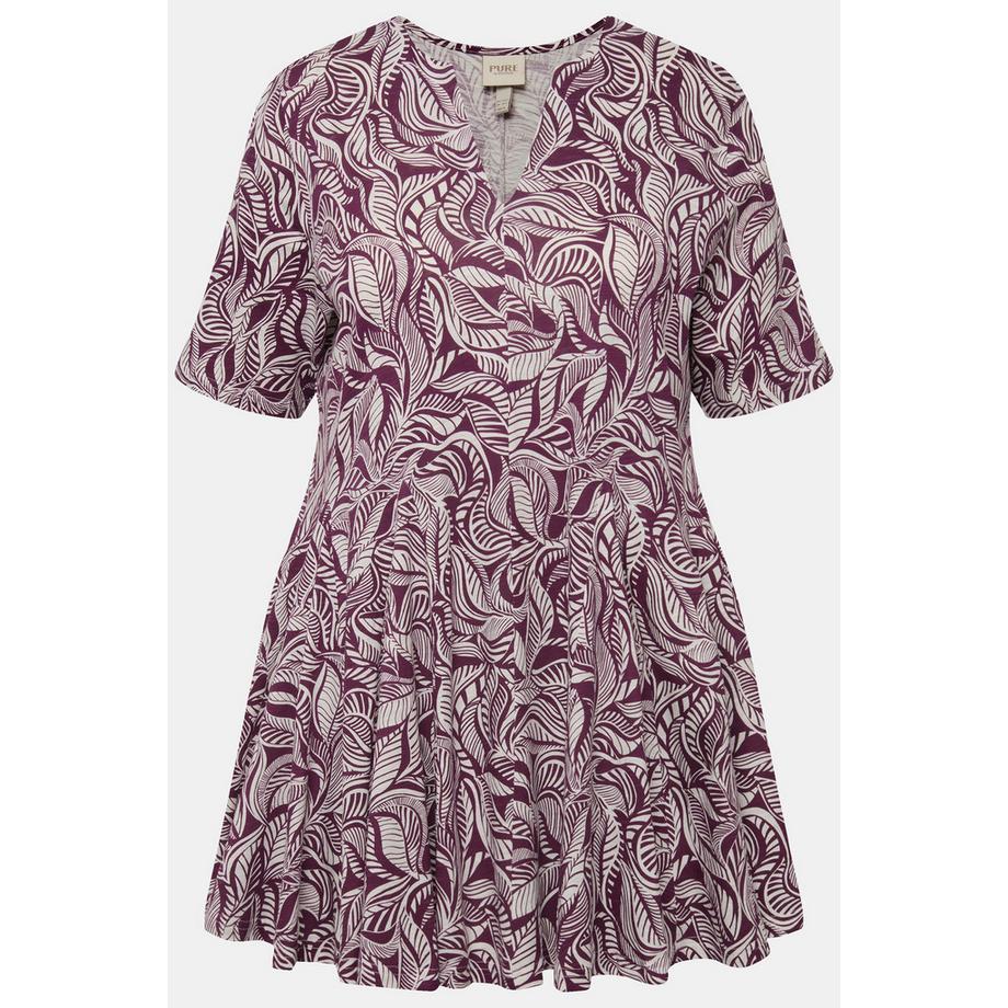 Ulla Popken T-shirt long Col Tunisien Manches Courtes Coton Bio  